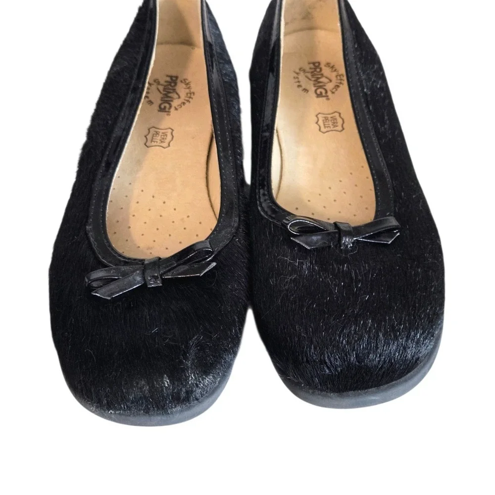 Primigi Vera Pelle Black Ballet Flat Shoes Pony Hair Patent Girls Size 32 / US 1